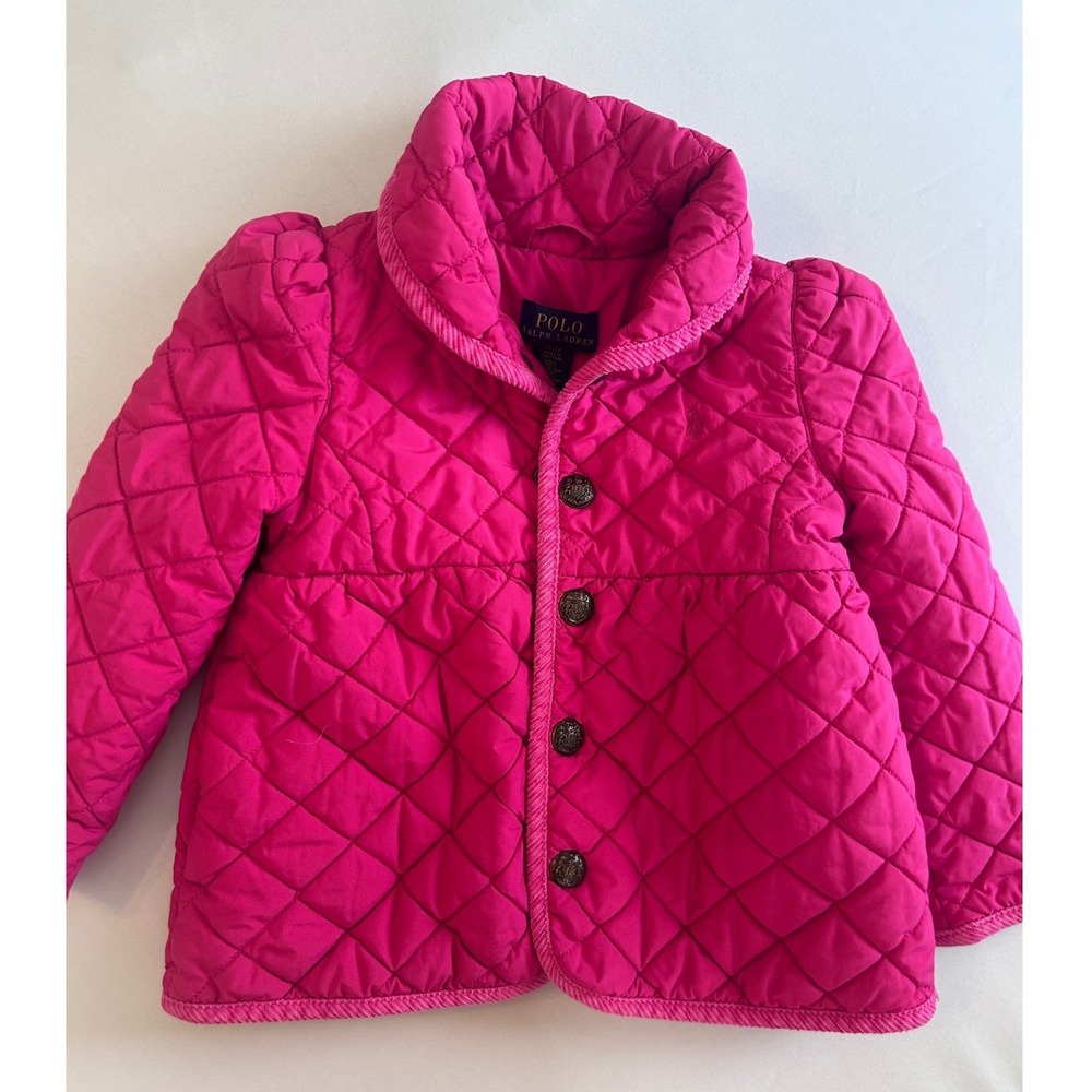 Polo Ralph Lauren Quilted Jacket Kids 3/3T Pink Bow Back Diamond Pattern